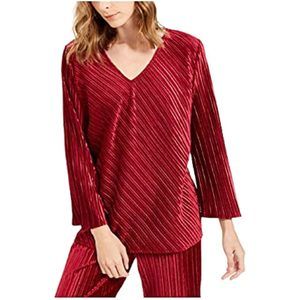 MSRP $80 Alfani V-Neck Ribbed Velvet Top ONLY Malbec Wine Size Large